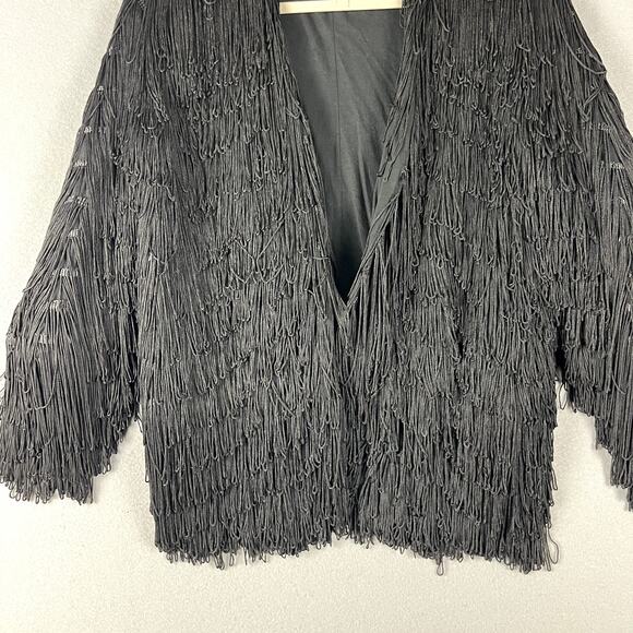 Anthropologie Vanessa Virginia Jacket Womens XS Black Fringe Whimsigoth Flapper - Picture 4 of 16